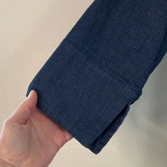 Kim Gravel chambray dark wash denim shift dress with pockets women’s size medium - Picture 4 of 10